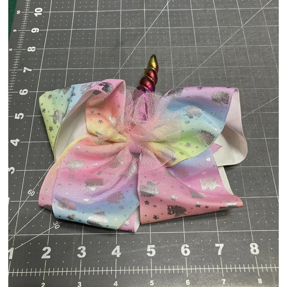 JoJo Siwa Unicorn Hair Bow w/Ponytail Band Pompom & Unicorn Horn Large 6